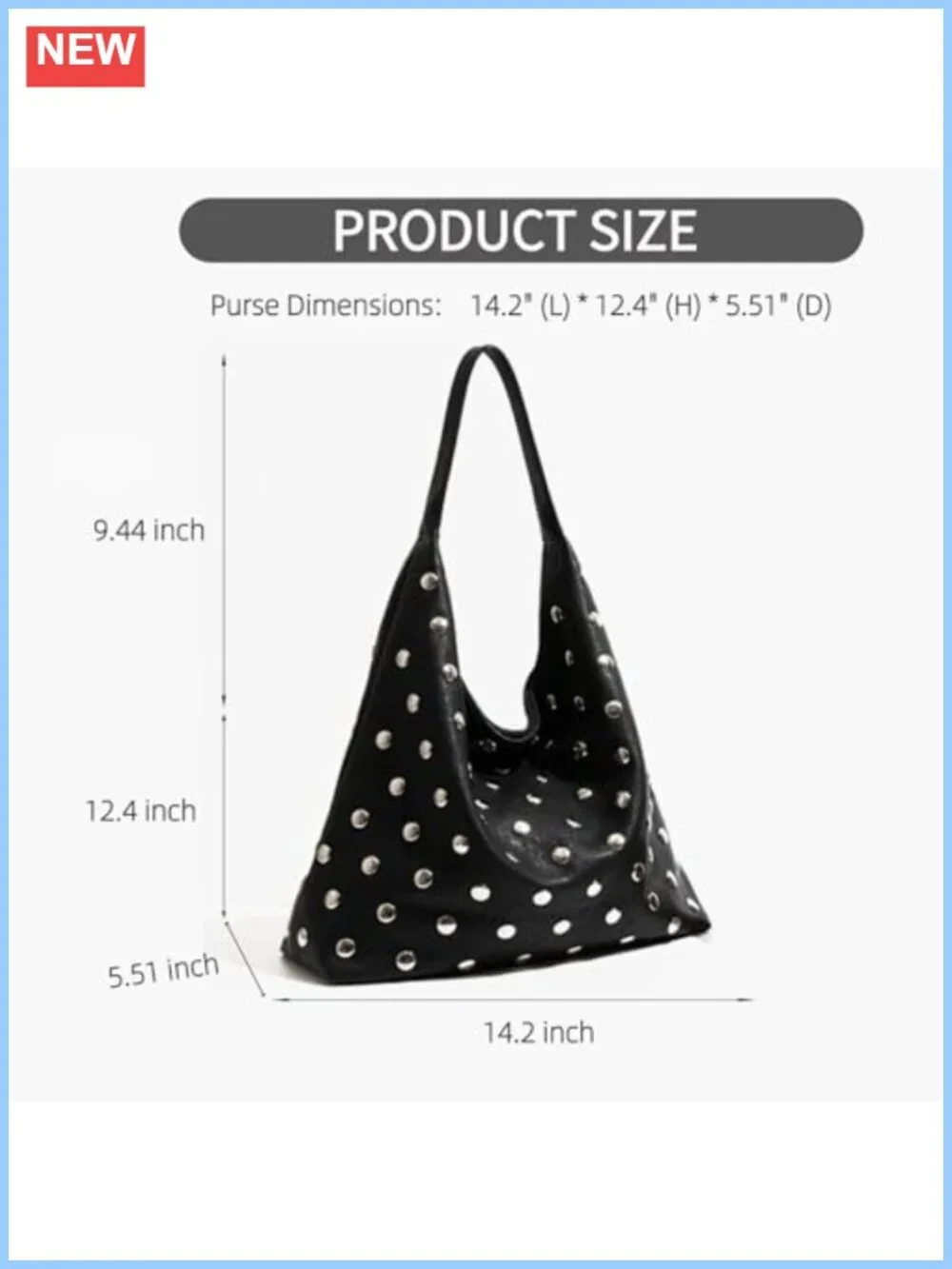 Vegan Leather Studded Hobo Tote Bag Hand-Embellished Slouchy Purse